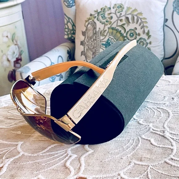 Dolce & Gabbana Beige and Gold Crystal Logo Oversized Sunglasses - Picture 7 of 7